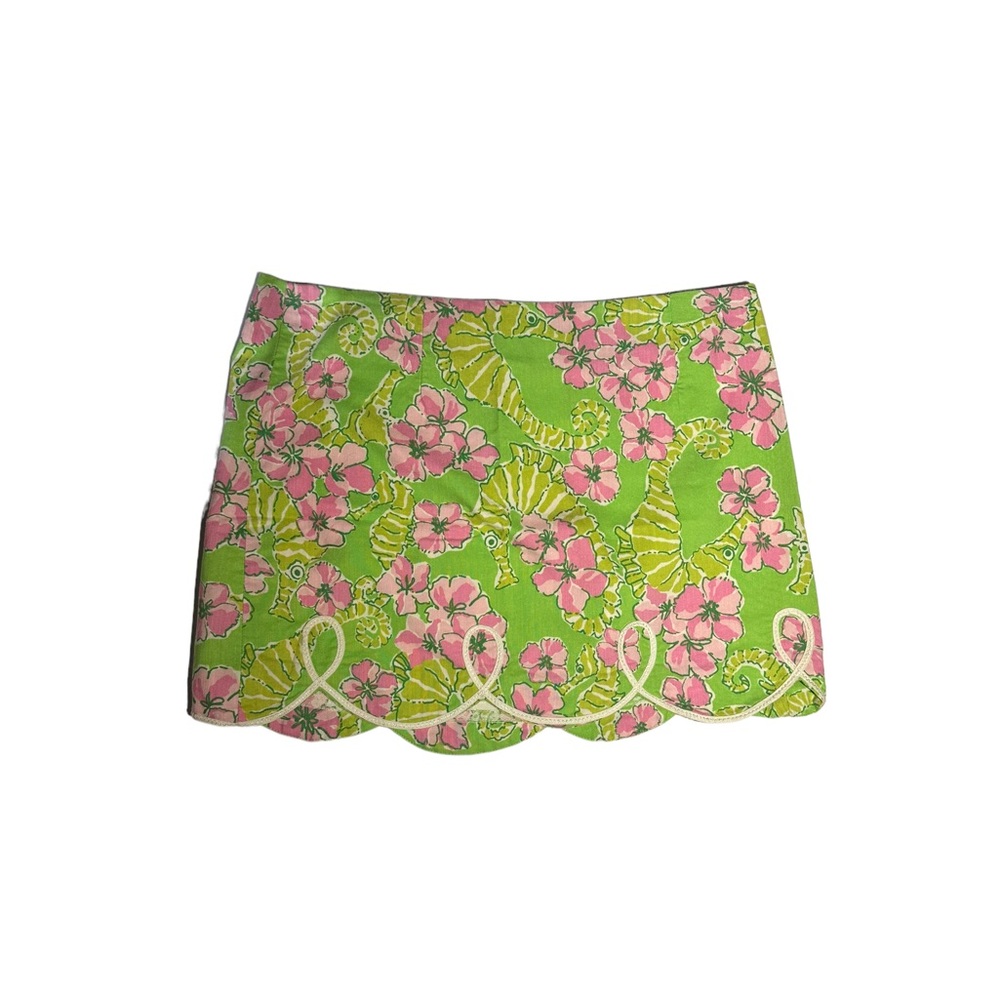 Lilly Pulitzer miniskirt seahorse design. Size 4. Green and pink
